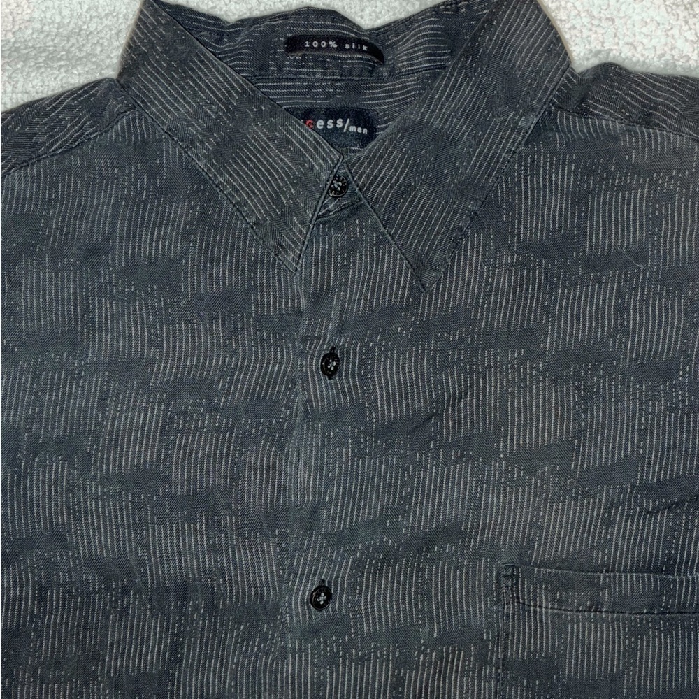 💰AXCESS 100% Silk Short Sleeve Button Up Shirt Black Lightweight Men's XXL